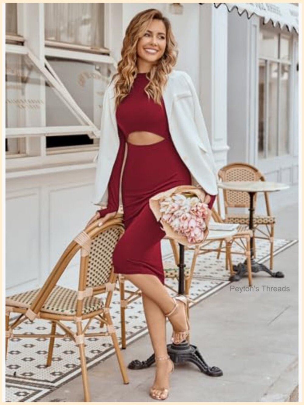 Crew Neck Long Sleeve Cutout Bodycon Midi Dress - Picture 6 of 7